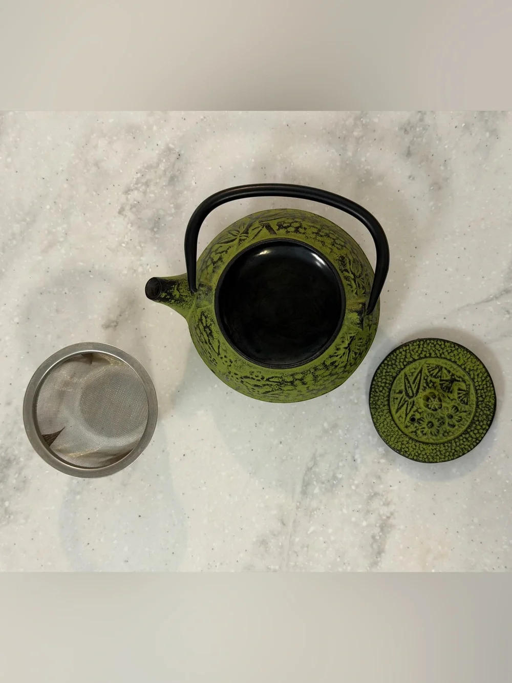 Kyusu Cast Iron Tea Pot Creative Avacado Green Bamboo Design w/ Infusion Basket